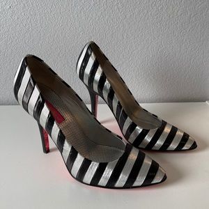 Betsey Johnson Silver/Black Striped Heels